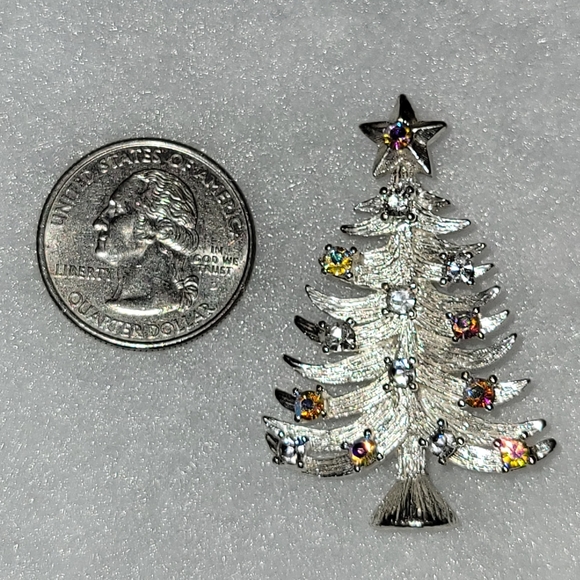 Vintage Eisenberg Ice Silver Crystal Signed Tree Brooch Aurora Borealis - Picture 2 of 6